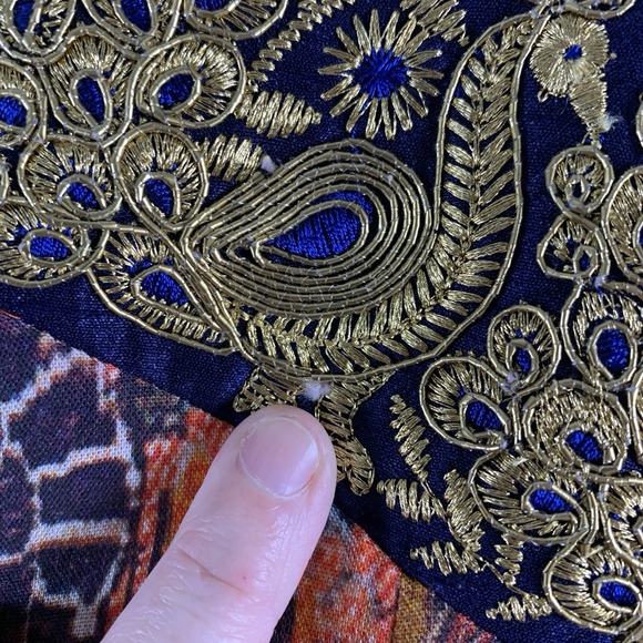 Soft Surroundings Womens Artisian Maxi Dress Medium Metallic Trim Desi India - Picture 10 of 14